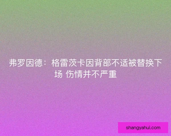 弗罗因德:格雷茨卡因背部不适被替换下场 伤情并不严重 弗罗因德:格雷茨卡因背部不适被替换下场 伤情并不严重