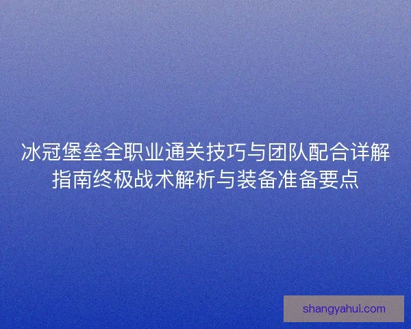 冰冠堡垒全职业通关技巧与团队配合详解指南终极战术解析与装备准备要点